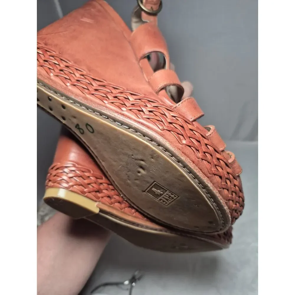 💥 Frye Corrina Women's Strappy Brown Leather Platform Wedge Sandal Size 9